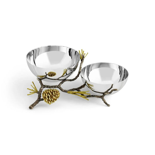 Pine Cone Double Bowl by Michael Aram