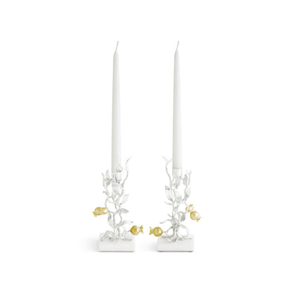 Pomegranate Silver & Gold Candleholders S/2