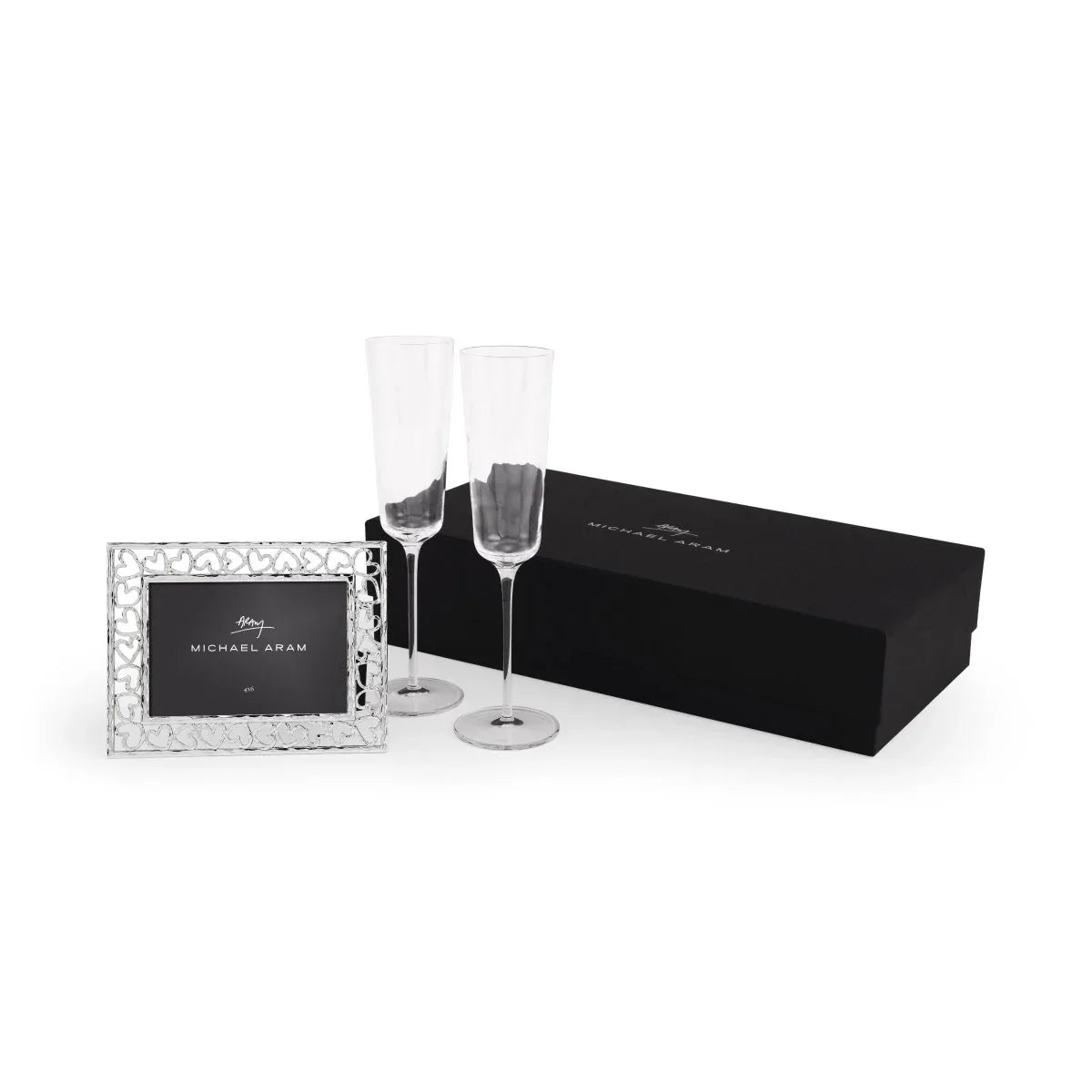 Reflective Champagne Flute & Heart Frame  Packaged Gift Set