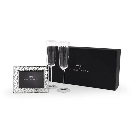 Reflective Champagne Flute & Heart Frame  Packaged Gift Set
