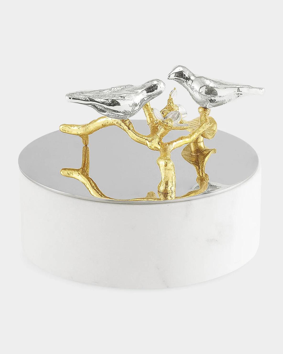 Lovebirds Silver & Gold Trinket Box