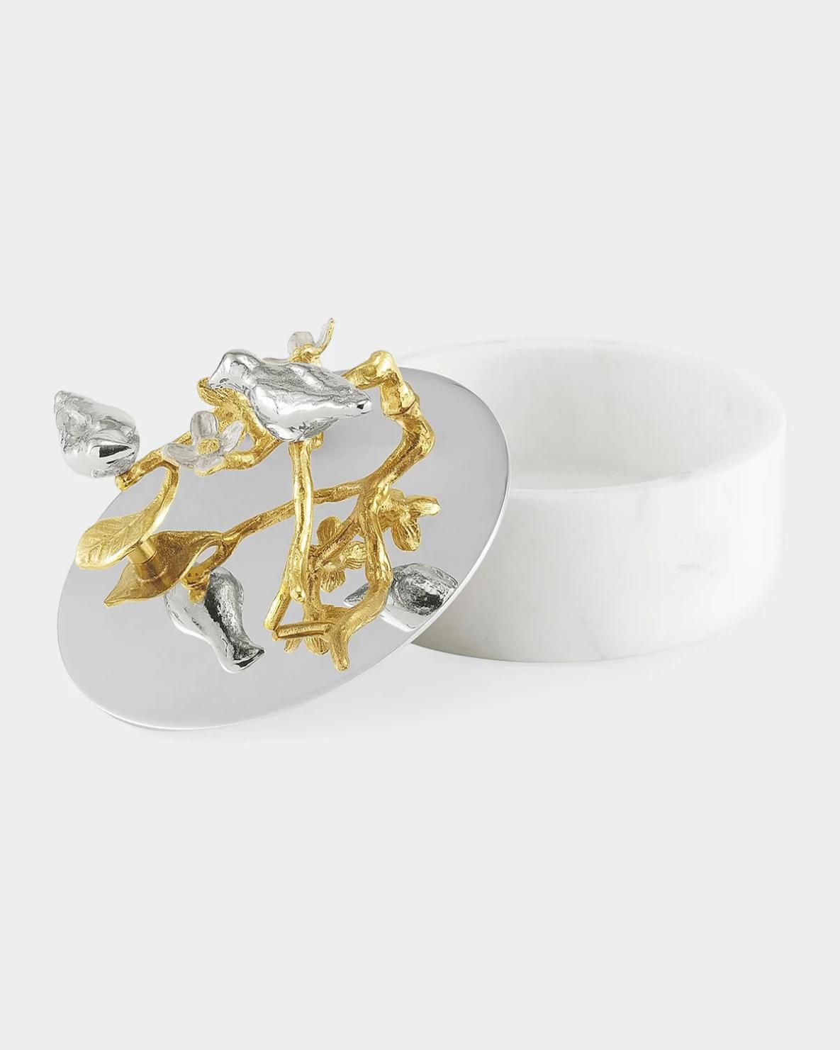 Lovebirds Silver & Gold Trinket Box